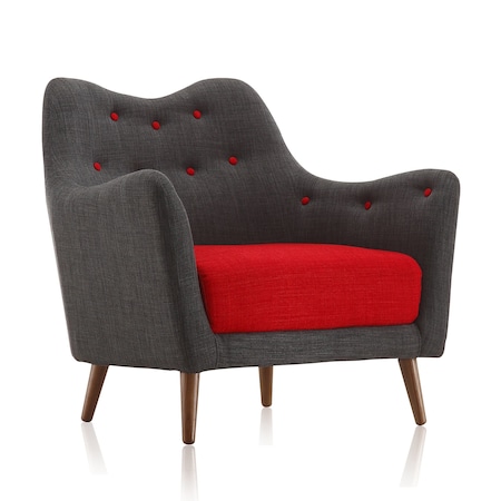 Manhattan Comfort Poet Accent Chair with Tufted Buttons in Light Charcoal and Red AC011-CC